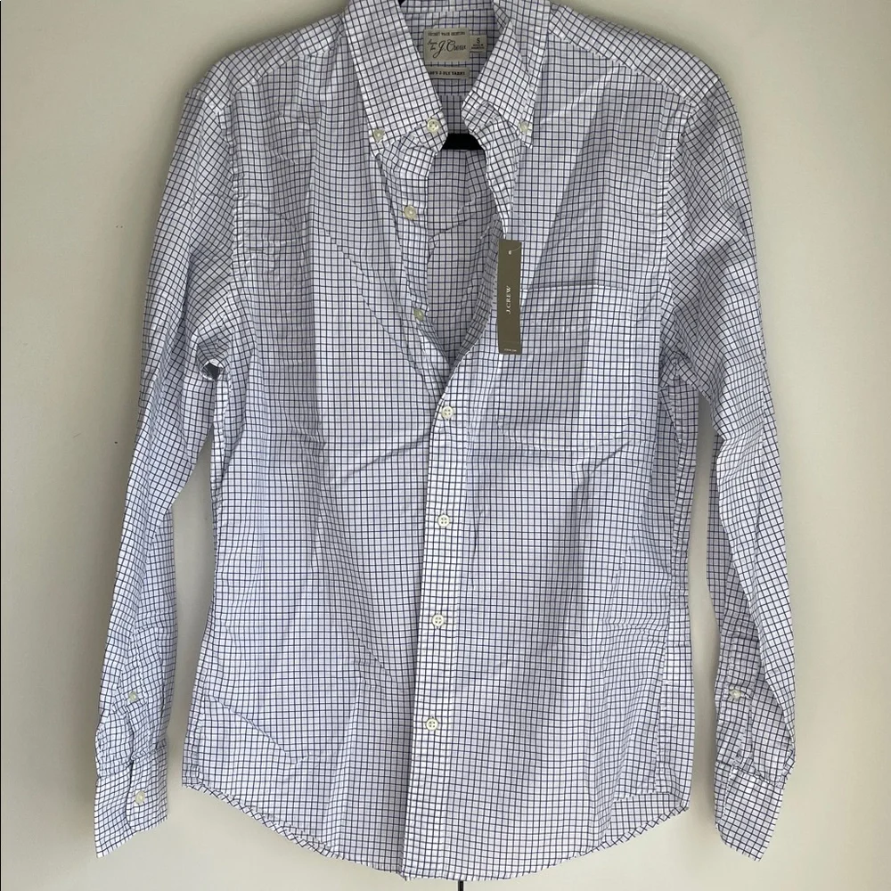 J. Crew Men's White and Blue Plaid Button Down Shirt
